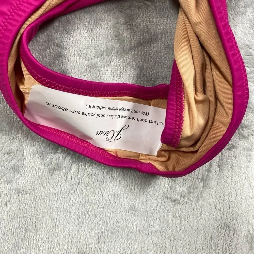 NEW J. Crew Ruched Ruffle One Piece Swimsuit V Neck Size 2 Pink Radiant Fuchsia